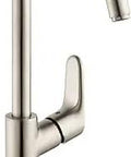 Focus Modern Timeless No Fuss Easy Clean Single Handle 12 Inch Tall Bathroom Sink Faucet Brushed Nickel With Ceramic Cartridge And EcoRight Water Saving Tech Features, side view