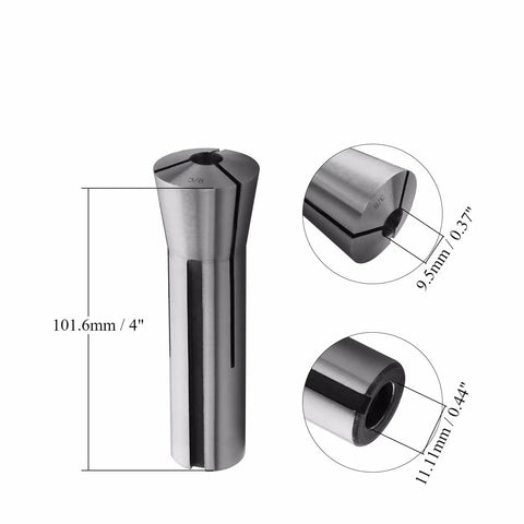 R8 Precision Round Spring Collet Set for Milling Machines, 3/8 Inch Inner Diameter, 65Mn Hardened Steel, front and detail view