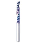 SpeTool single-flute end mill, 1/4 inch shank, 3 inch length, purple-coated solid carbide CNC router bit.