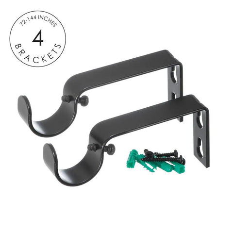 Square Design Curtain Rod Set With Telescoping 72 To 144 Inch Extension One And One Eighth Inch Diameter Black brackets
