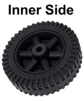 6 Inch Black Blow Molded Plastic Replacement Wheels And Axle Caps For 3 8 Inch Shafts inner side view of tire with grip design.
