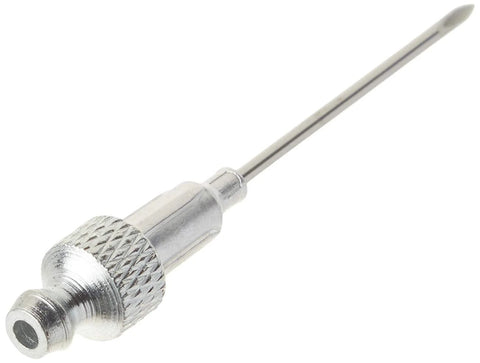 Side view of LUMAX LX-1416 stainless steel grease injector needle with cap, 18G, 2.5 inches long
