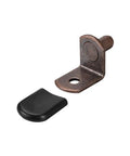 Heavy Duty 6mm Shelf Support Pegs With Slick Bronze Finish And Solid Steel Sleeve For Kitchen Cabinets Bookshelves Quick Setup No Sweat Installation 20 Pack showing a bronze support peg and black cap.
