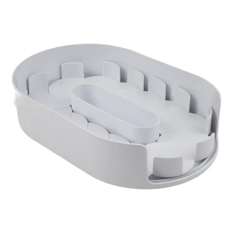 White rotating condiment and spice organizer turntable made of PET with removable tray, designed for kitchen and refrigerator use.