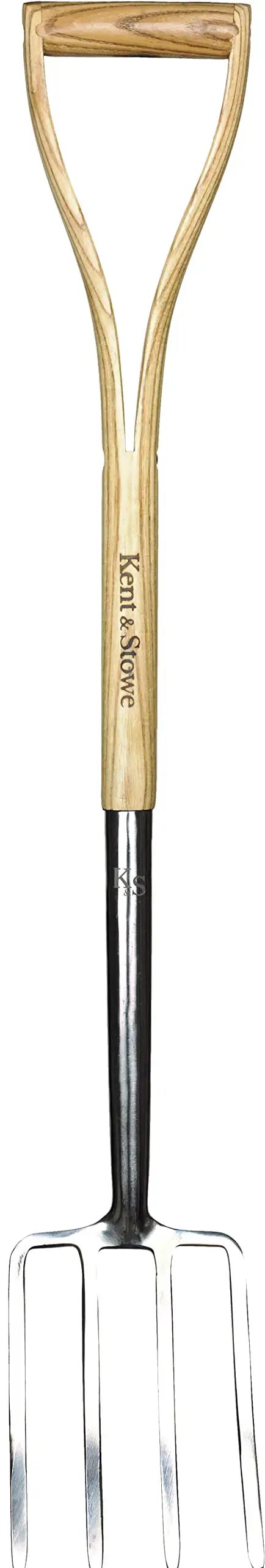 Kid Sized Garden Digging Fork with lightweight stainless steel head and ash wood handle, handcrafted for little growers and mini green thumbs