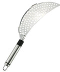 Stainless Steel Crescent Pot Strainer Handheld Pasta Drainer For Spaghetti And Macaroni Fits Most Pots And Pans Quick Easy Drain No Mess Kitchen Utensil