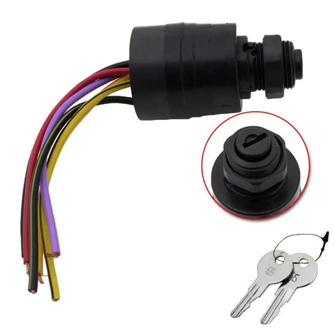 Boat Ignition Key Switch For Mercury Outboard Remote Control Box 3 Position Off Ignition Start 6 Wire Push To Choke Marine Starter Switch Fits Mercury 1994 And Up Motors 30 To 300HP OEM Quality Universal Fit showing pre-wired harness and two keys.