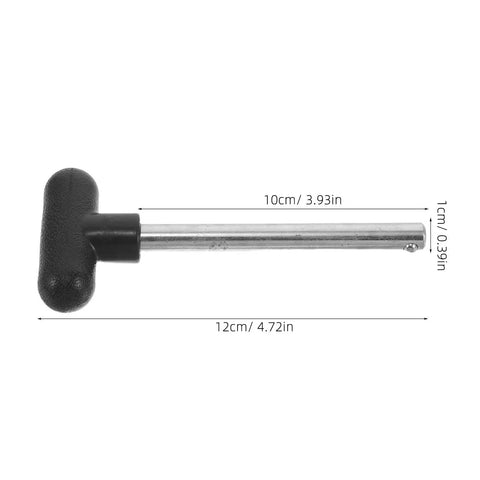 Side view of Beefy Heavy Duty Weight Stack Replacement Pin with T-shaped handle, 3/8 inch diameter, 4 inch locking length.