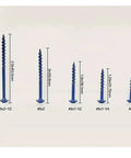 Variety of Blue Pocket Hole Screws Set 150 Pieces for Woodworking Carbon Steel, showing different sizes and lengths.