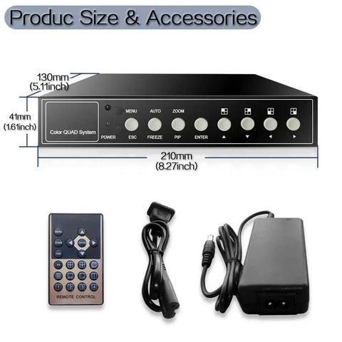4 Channel 1080P HD Quad Video Processor For AHD CVI TVI CCTV Security Cameras With Image Switcher, remote and cables