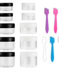 10 Piece Clear Acrylic Makeup Travel Jars With Lids In 0.11 Oz 0.18 Oz 0.35 Oz 0.53 Oz And 0.7 Oz Sizes Plus 5 Mini Spatulas
