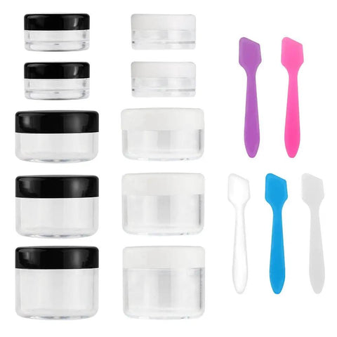 10 Piece Clear Acrylic Makeup Travel Jars With Lids In 0.11 Oz 0.18 Oz 0.35 Oz 0.53 Oz And 0.7 Oz Sizes Plus 5 Mini Spatulas