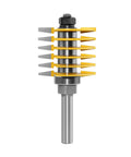 Adjustable 2 Tooth Finger Joint Router Bit For Woodworking Pros, 8mm To 16mm Shank Milling Cutter with yellow adjustment rings.