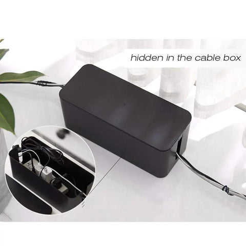 Two Pack Cable Management Box Organizer Set With Two Sizes Medium And Small To Hide Surge Protectors And Power Strips, luxury black box with cables.