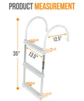 Folding 3 Step Aluminum Boat Ladder With Wide Non Slip Steps For Fishing Pontoon Boats Yacht And Dock Heavy Duty Marine Grade Aluminum Cushioned Gunwale Hooks Adjustable Legs Safe Secure Boarding, 35" x 13.5" x 12.5"