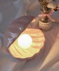 Japanese Style Ceramic Shell Pearl Night Light With Color Changing LED Pearl Glow Mermaid Shell Night Lamp For Bedside