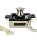 Brushed Nickel Cam Latch Assembly With Push Button RV Cabinet Knob Round Knob And Round Collar Stainless Steel Spring Construction For Rugged Durable Secure Access On The Go In RVs And Boats, round collar shown