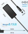 9V 0.6A Switching Power Supply Adapter with 5.5mm x 2.5mm plug, black color, dimensions and weight shown