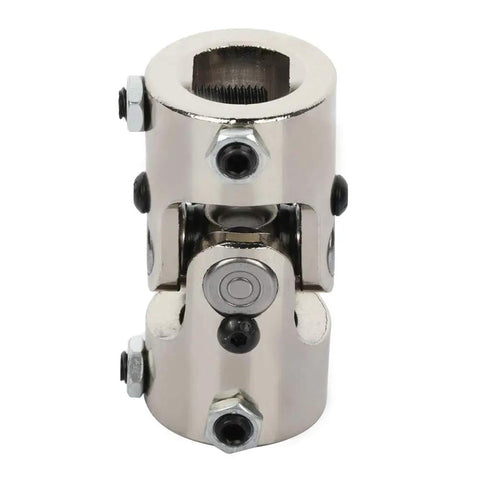 Rock Solid Chrome Steering Shaft U Joint 1 Inch Double D By 1 Inch Double D Single Universal Joint 83Mm Driveline Coupling showing chrome finish and dual joints.