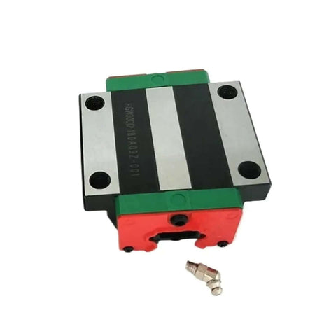 High Precision Linear Guide Rail Kit With 4pcs Egw15cc Bearing Blocks And 2pcs Egr15 Square Rails For Smooth CNC Machining Or 3D Printing Setup block close-up with grease fitting