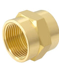 Brass Three Quarter Inch NPT Female Hex Coupler Nipples For Quick Pipe Connections showing threaded interior, 3/4 inch fitting