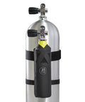 19 Cu Ft Diving Pony Bottle Bag With Self Draining Mesh Bottom Dual Velcro Straps Bottom Strap For Stability Attaches To Your BC Tank Fits Worthington Catalina Luxfer Cylinders No Fuss Secure Storage shown on metal diving cylinder