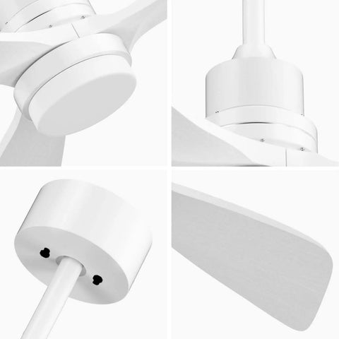 Close-up details of 52 Inch White Ceiling Fan With Light Remote Control For Indoor Outdoor Use, highlighting motor and blade.