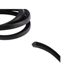 One Half Inch Wide By Fifty Eight Inch Drive Belt Replacement For Tillers And Mowers OEM Replacement 954 0434 754 0434 786533 786533X Fits Cub Cadet MTD Craftsman Troy Bilt Hustler close-up view shows black textured surface and beveled edge.
