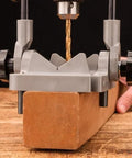 Portable Drill Guide Jig Converts Your Hand Drill Into A Portable Drill Press For Woodworking, Drilling Straight Holes From 0 To 45 Degrees With A 3/8 Inch Shaft And Chuck, 5 Degree Increments Installed on Wood Block