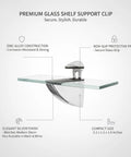 Go-To Glass Shelf Support Clip in Silver Zinc Alloy Mounting Bracket for Bathroom Vanities and Display Cabinets, non-slip pad visible