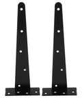 Beefy Heavy Duty Iron Barn Door Hinges With Extended T Shape Design And Ball Bearing Hardware, 12 Inch Black Gate Hinges Front View