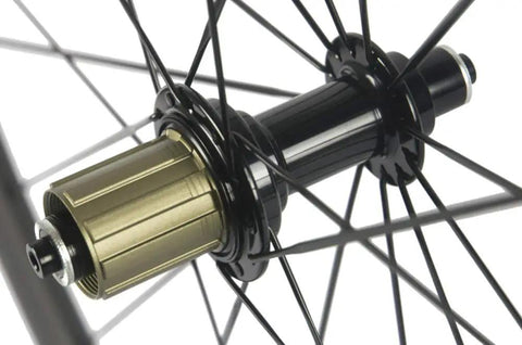 38 And 25mm Carbon Wheelset For 700c Clincher With Basalt Braking Surface, Shimano 8 9 10 11 Speed Compatible Cassette Body close-up