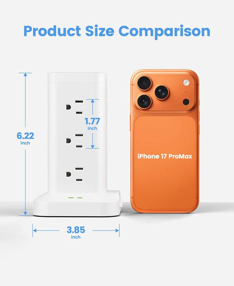 Product size comparison of Game Changing Power Strip Tower Surge Protector With Pd Fast Charging Usb C Ports And Twelve Ac Outlets