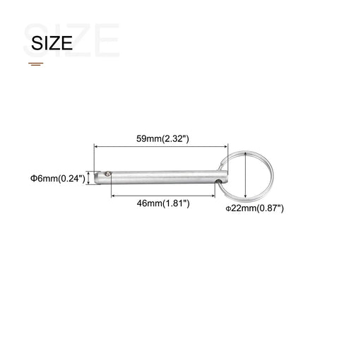 Quick Release Pins 6mm By 50mm Four Pack Carbon Steel Pull Pins for shipbuilding, marine hardware size diagram