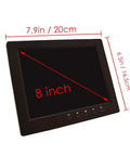 8 Inch CCTV Monitor With HD IPS Display 1024x768 Security Screen showing dimensions for surveillance use