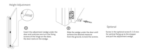 Diagram of Three Way Adjustable Wooden Concealed Door Hinge For Smooth Quiet Door Action height adjustment process.