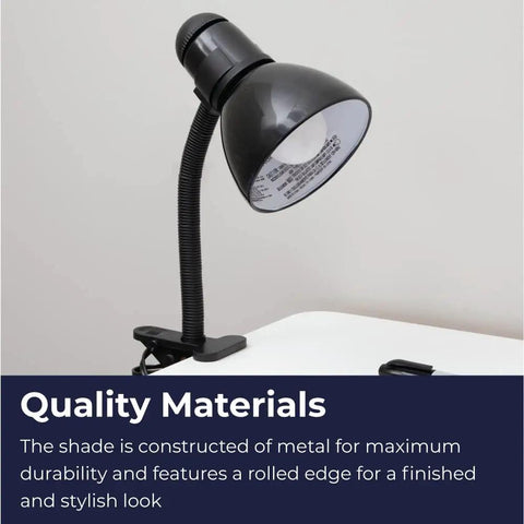 Adjustable Clamp Desk Lamp With Metal Gloss Black Finish, 14 Inch Gooseneck Task Light For Home Office And Workstation