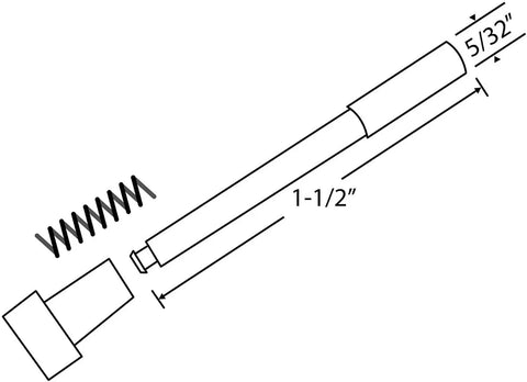 Rock Solid 25 Pack Of Black Window Screen Plunger Latches Featuring Heavy Duty Aluminum Pins And Strong Springs No Sweat Install Done Right Made In America, showing plunger latch and spring with dimensions.