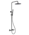 Wall Mounted Thermostatic Shower System Combo Set With 12 Inch Rainfall Head And Handheld Sprayer Temperature Stabilizing Bathroom Faucet Gray Brass Finish