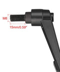 Side view of M8 15mm Adjustable Clamping Lever With Push Button Ratchet, showing threaded stud and matte black lever handle.