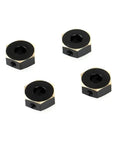 12mm CNC Brass Wheel Hex Upgrade For UTB10 Capra And SCX10 III Pro 1 To 10 Scale RC Cars Adds Low Center Weight For Improved Traction Stability And Climbing Balance, showing four brass hexes on white background.