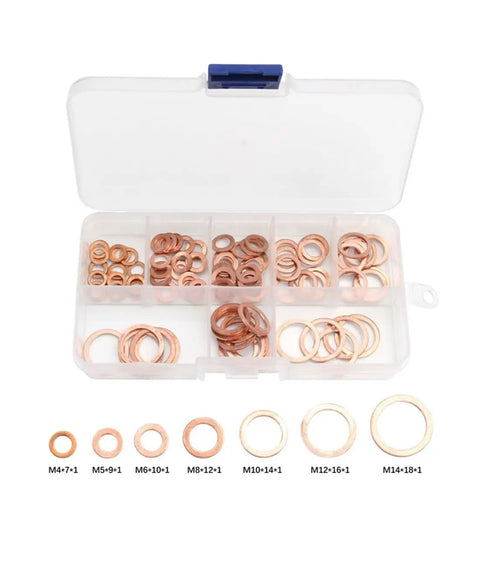 Copper Washers Assortment Kit With 100 Flat Gaskets In M4 M5 M6 M8 M10 M12 M14 For Cars Boats Plumbing And DIY Projects