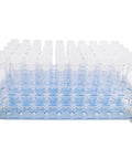 50 Pcs Clear Plastic Test Tubes With Rack And Caps, 16x100mm 10ml Capacity, 50 Hole Tube Rack displayed filled with tubes