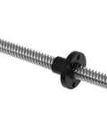 T3.5 Trapezoidal Lead Screw 304 Stainless Steel Zero Play Linear Rod With Black Plastic Nut close-up view with threaded design.