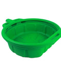 Green Portable Oil Drain Pan For Cars And Fluids Anti Freeze with a Large Opening and Anti Splash Lip, shown with carry handle
