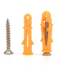 Heavy Duty Drywall Anchor And Screw Kit With 200 Pieces M6x30 Plastic Self Drilling Wall Anchors And Screws, shown with anchors and screws