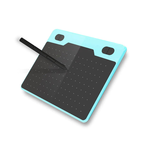 Game Changing Graphics Drawing Tablet With 8192 Pressure Levels And A Dope Battery Free Pen, black surface and turquoise edges.