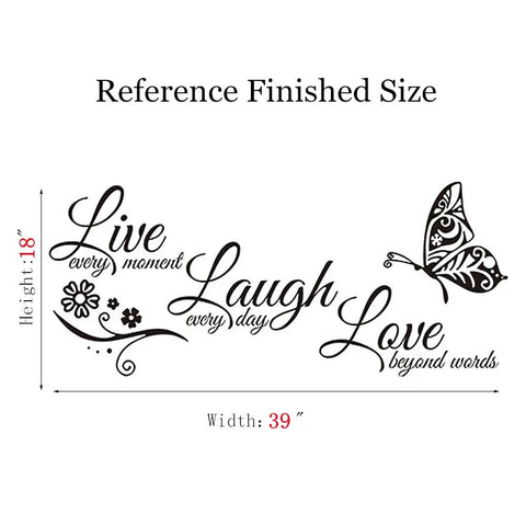 Live Love Laugh Set Of 3 Motivational Wall Stickers For Family Decor Black 18x39 Inch Peel And Stick Quote with Butterfly