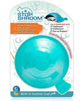 Universal Drain Stopper Plug Cover For Bathtub, Bathroom Sink, And Kitchen Drains, Aqua Finish in packaging, front view.