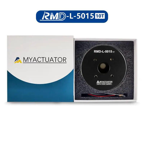 Front view of Integrated Direct Drive Micro Brushless Servo Motor RMD L 5015 10T Beefy Torque 100W in packaging.